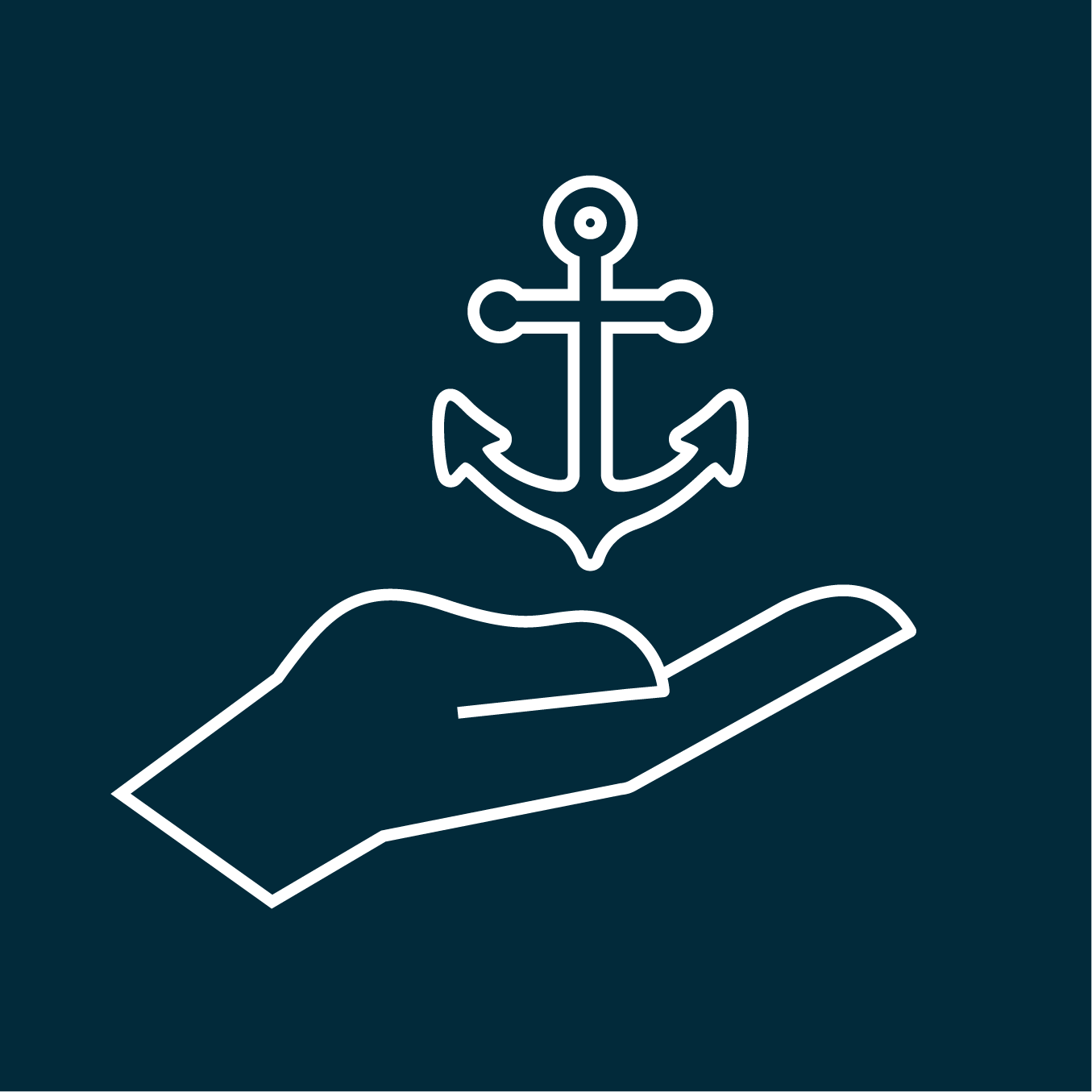 Navy service icon of a hand holding an anchor, symbolizing service, stability, and commitment to duty in Navy healthcare.